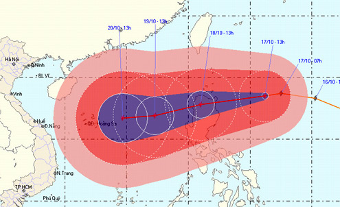 Siêu bão Megi đang hướng thẳng vào biển Đông. Ảnh: NCHMF.